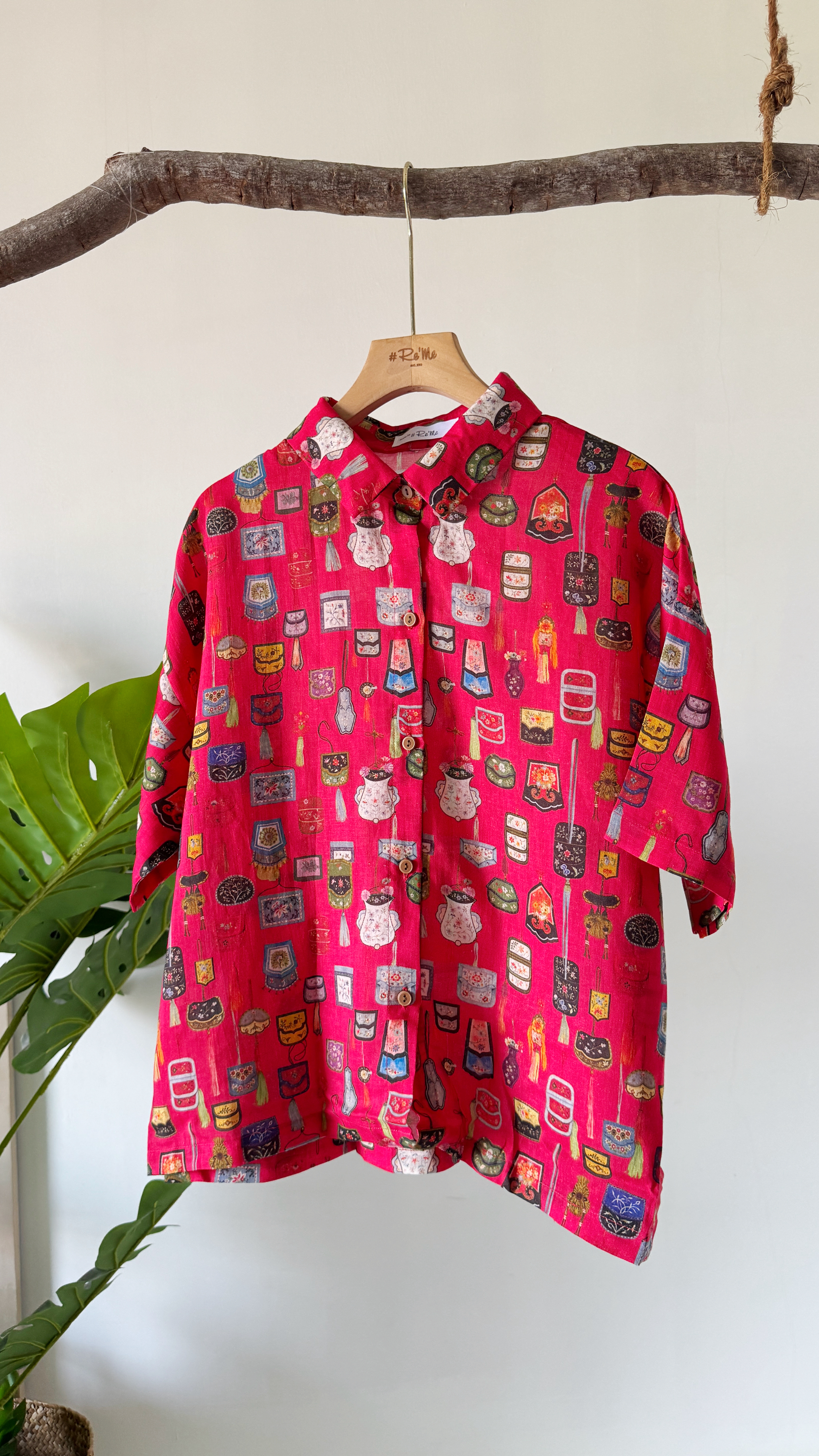 复古港风印花翻领衬衫