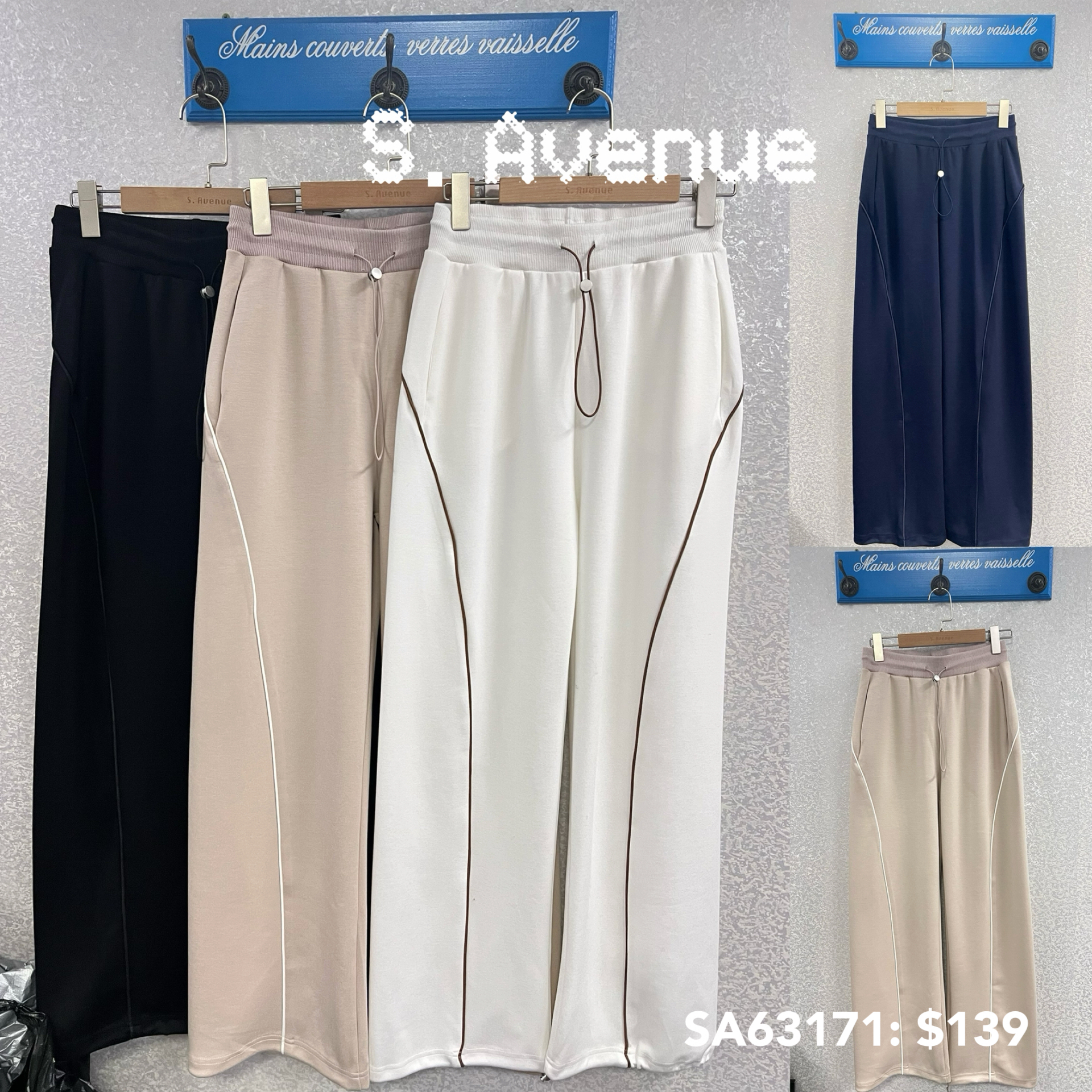 SA63171: 橡筋腰前撞色邊骨小彎刀褲