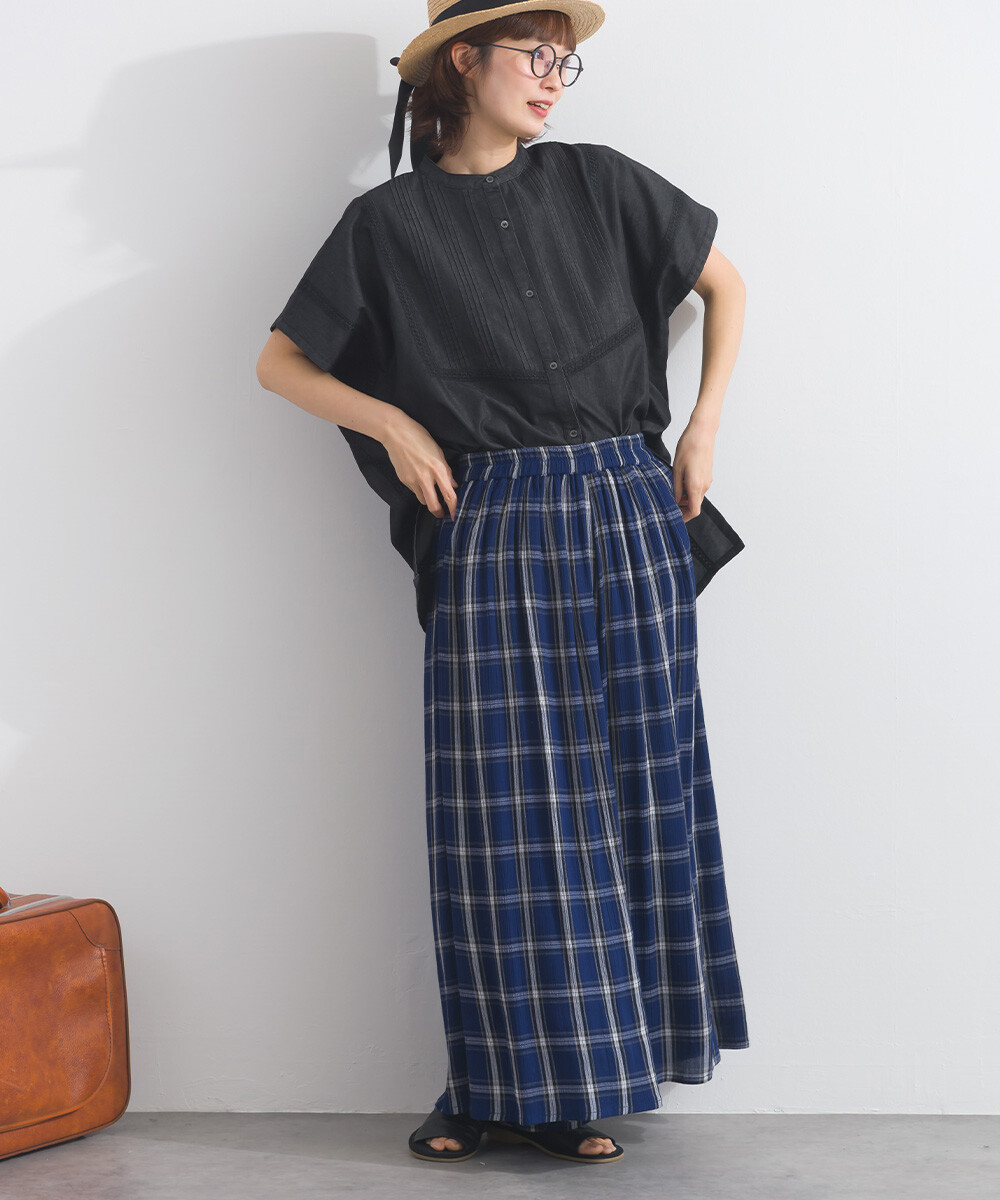 LP - 前片褶皺牛仔布襯衫 (黑色)