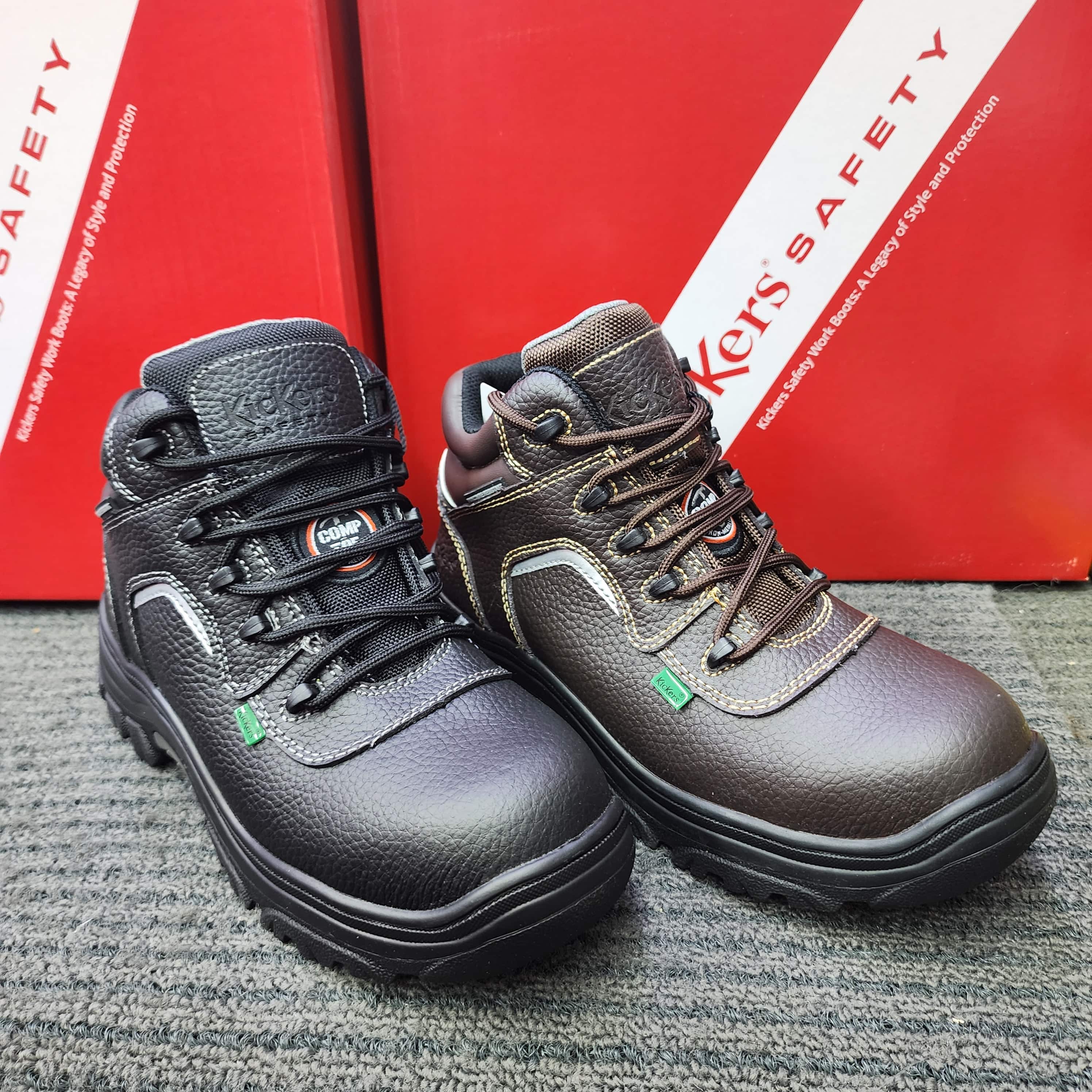 (FREE KICKERS INSOLE) KicKers Safety Shoes 1768 Mid Cut lace Up Black Brown Metal Free Rubber Sole