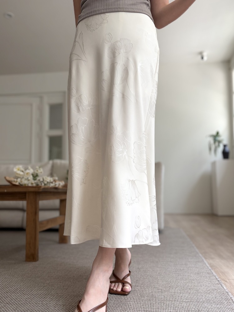Floral Silky Skirt (Ivory)