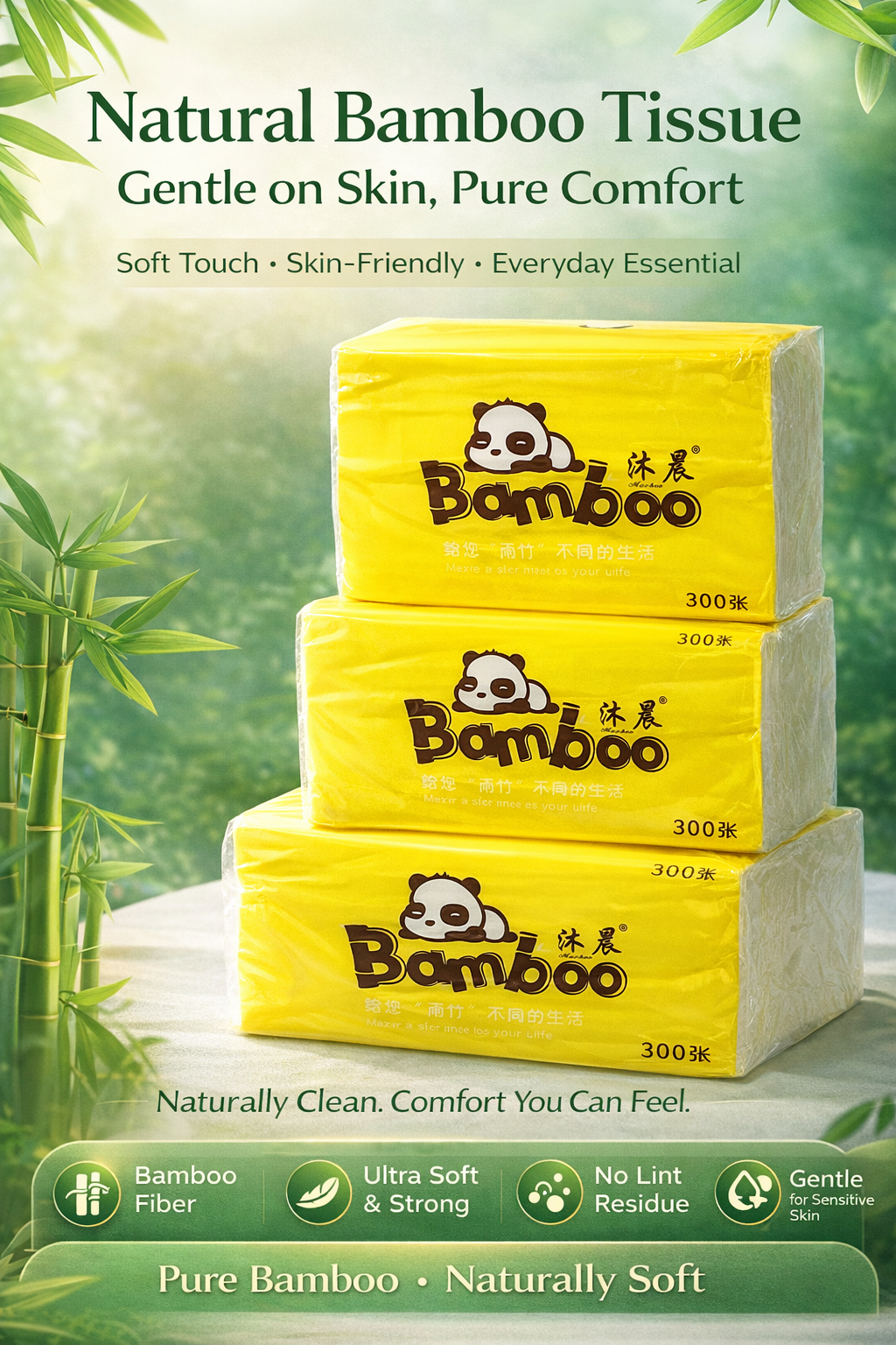 Bamboo Soft Facial Tissue Paper 4 Ply = (300pcs) 20 Packs