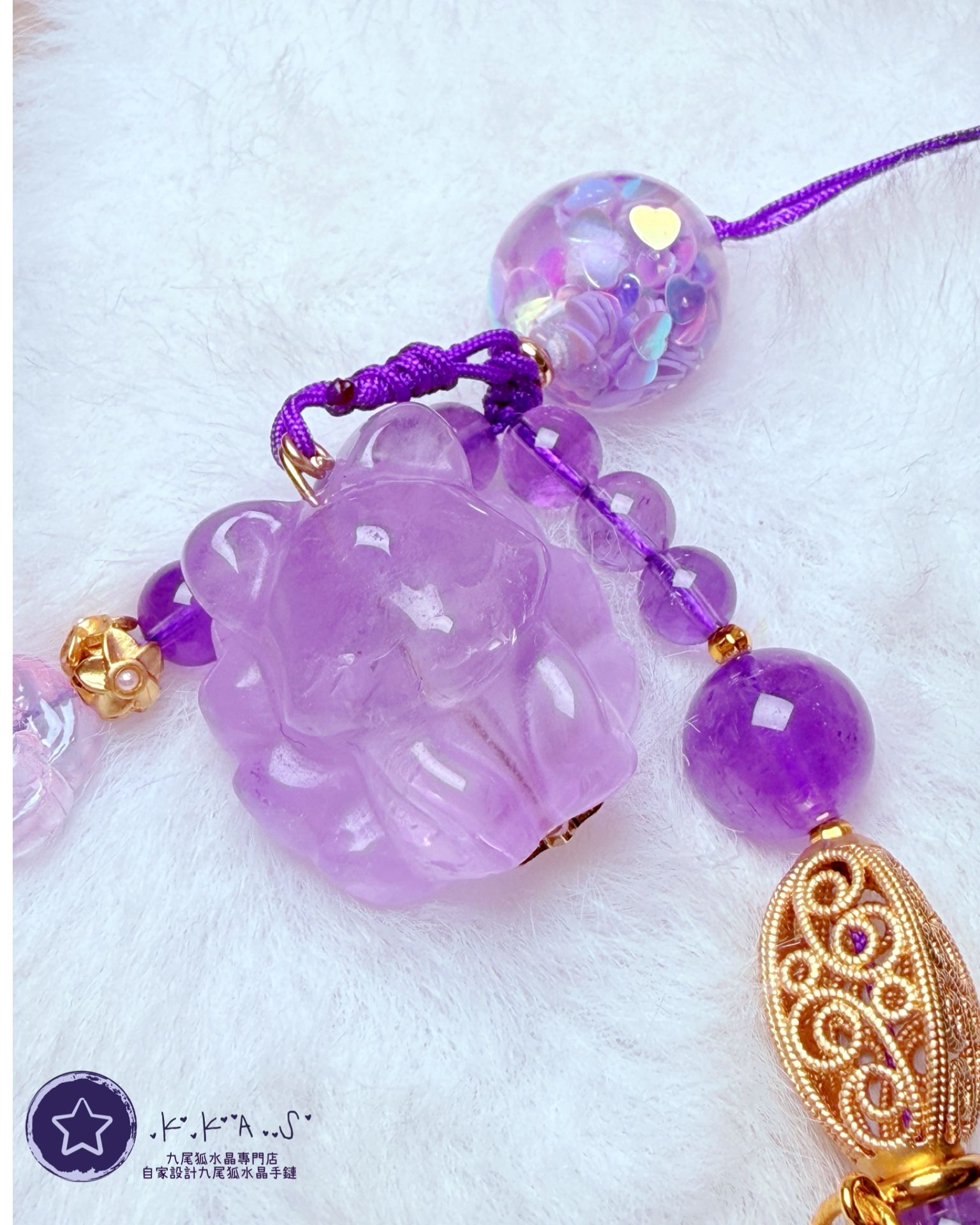 K00231 紫水晶九尾狐 - 手機/手袋鏈