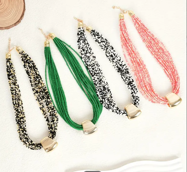 Monochrome Mosaic Beaded Necklace