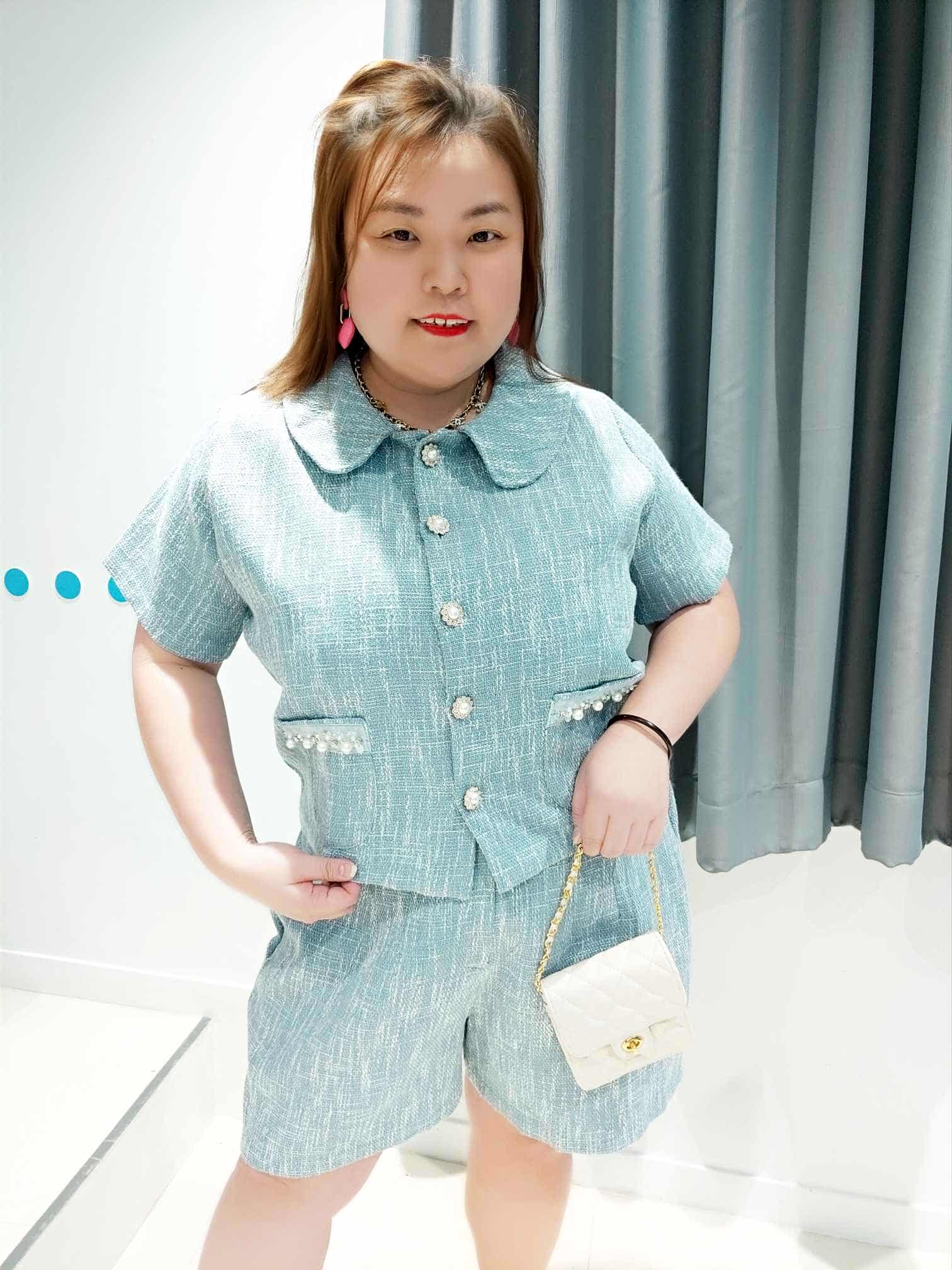 DSD06 珍珠钮小香风裤子套装