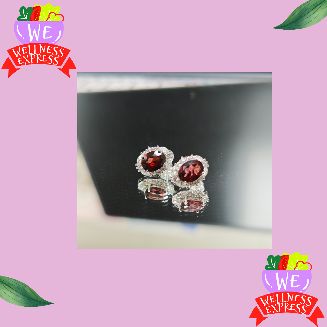 石榴石耳釘 925銀/Garnet ear studs S925