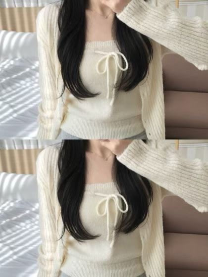 【 ⍤層次感恩物！Mohair泡泡感花邊🫧蝴蝶結吊帶背心🩵】 Bang Bang Ribbon Tank Top(三色入)