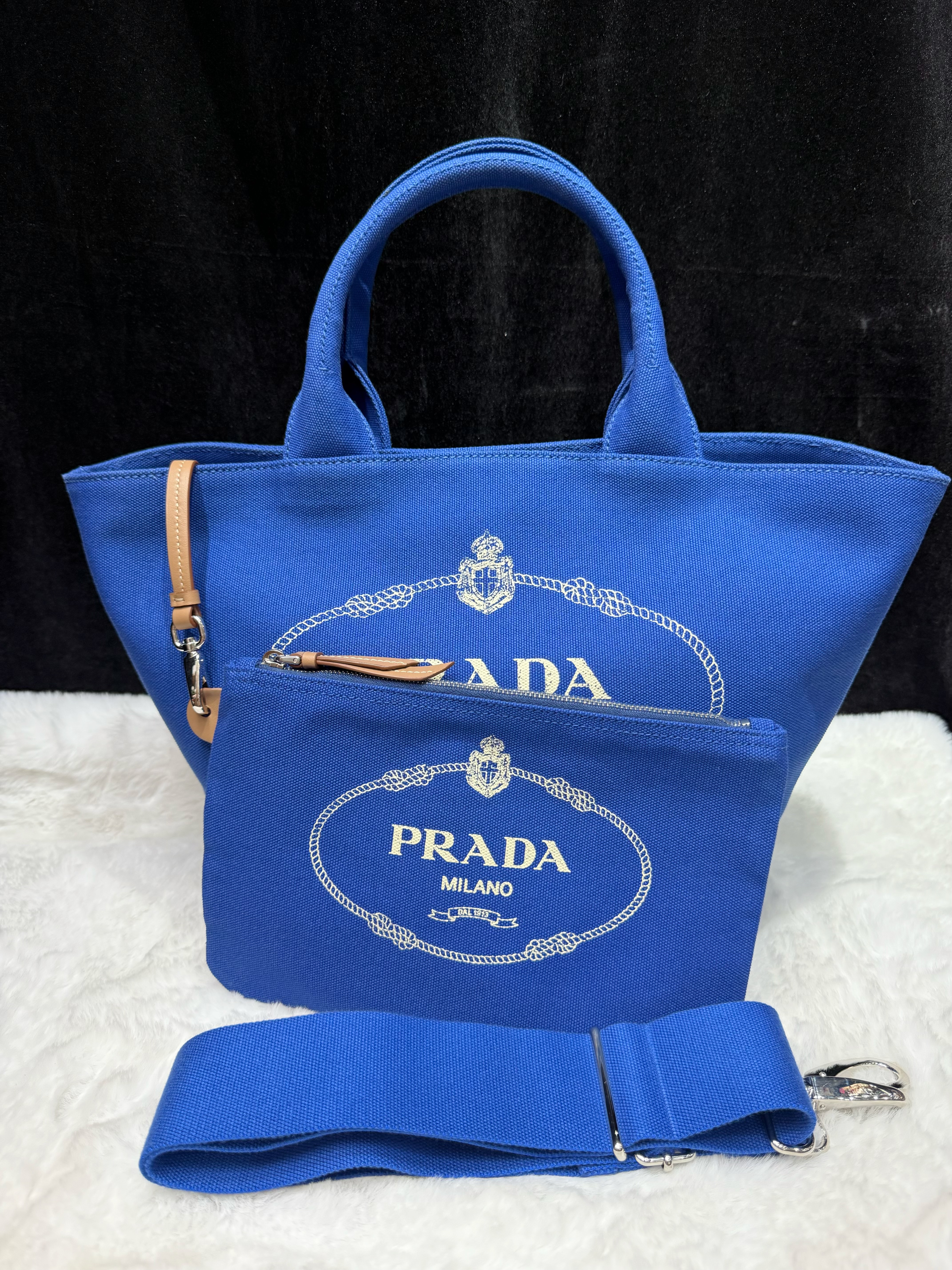 Prada canvas bag with pouch blue