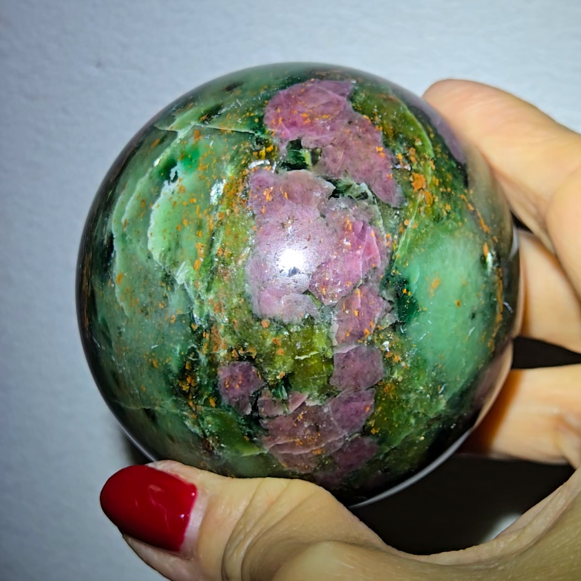Ruby in green mica fuchsite sphere with UV - MCA113