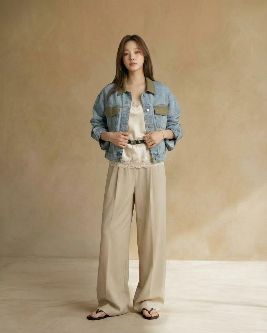 拼皮領牛仔外套