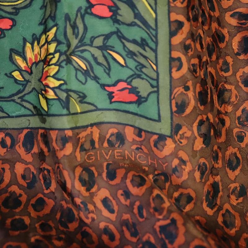Vintage Givenchy Leopard Pattern and Floral Hand Rolled Edge Silk Scarf - 34" (MT1623-2)