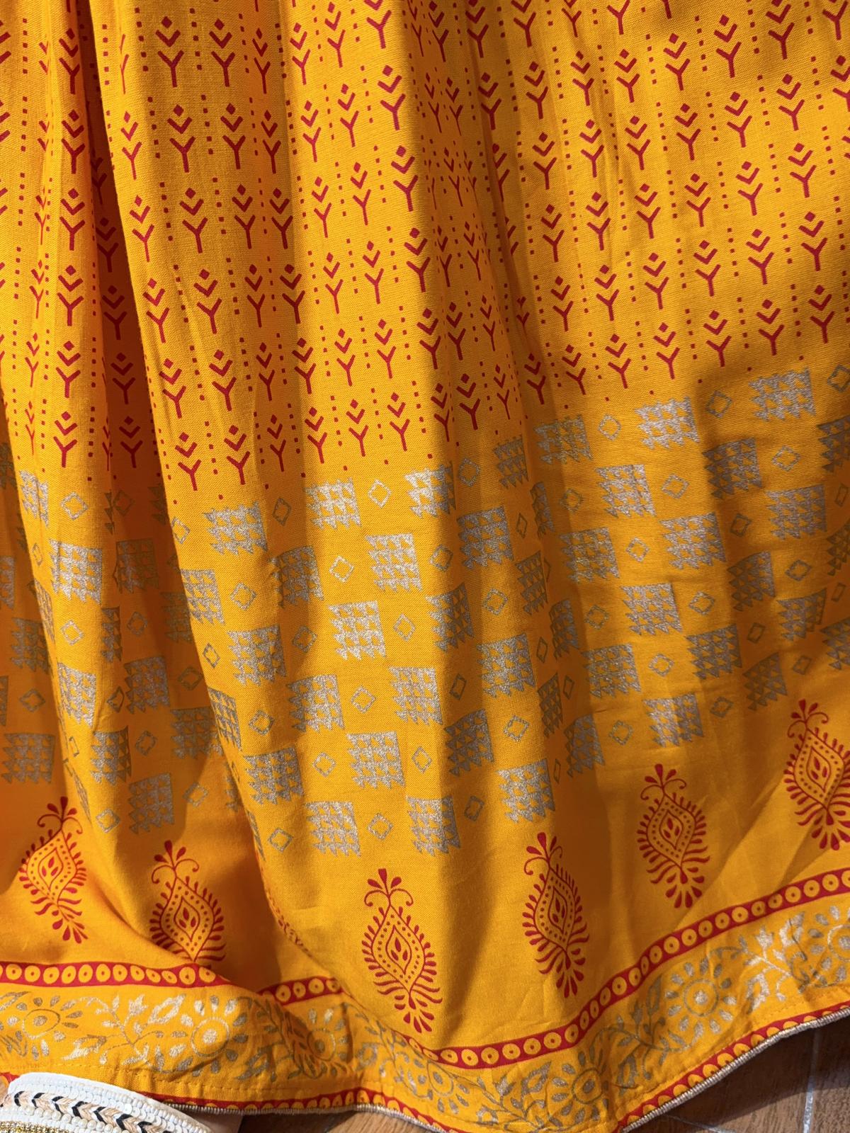 1625 Orange x Yellow Straight Line Pattem Skirt 38"