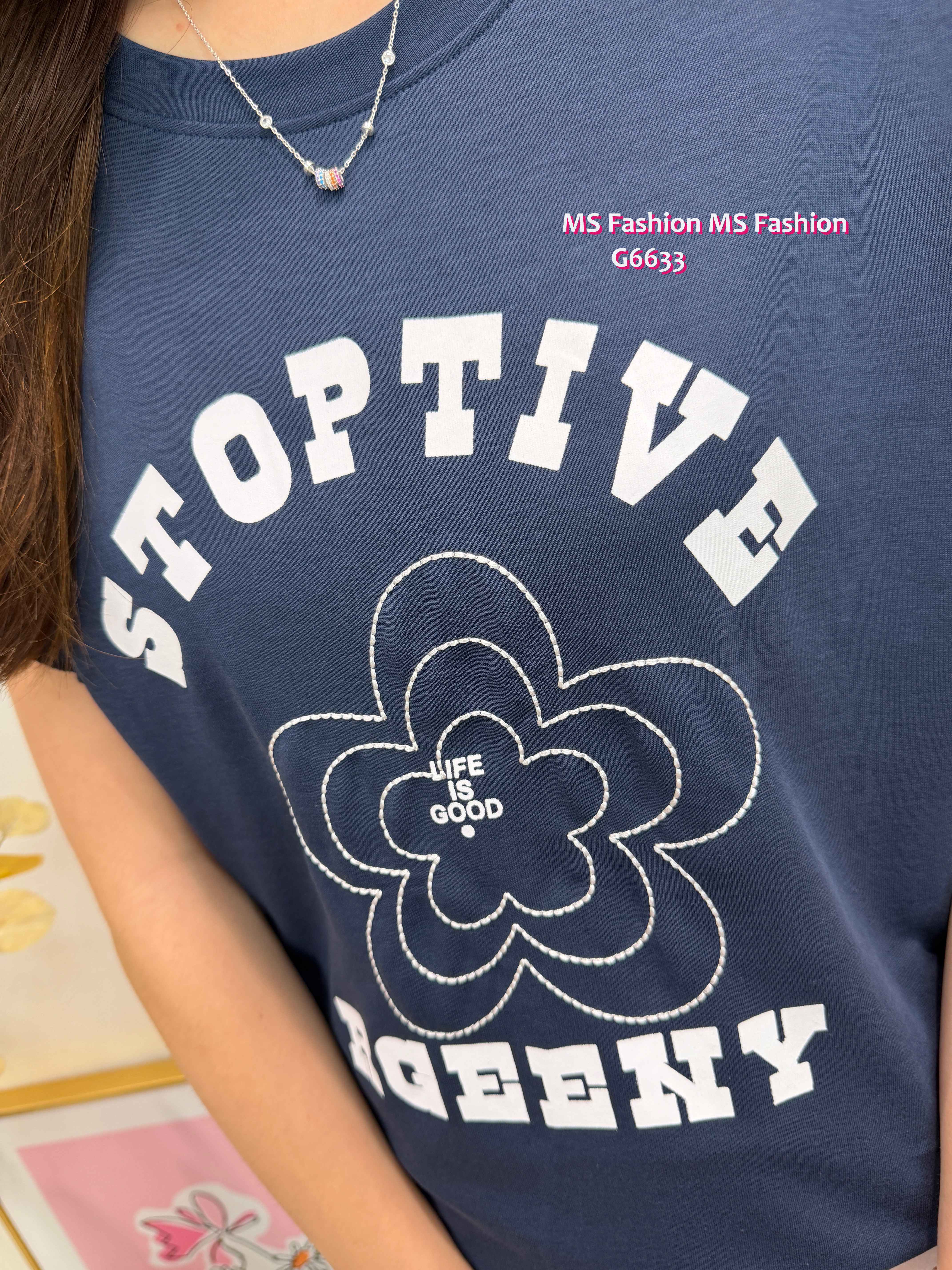 G6633 花花字母ruffle袖top