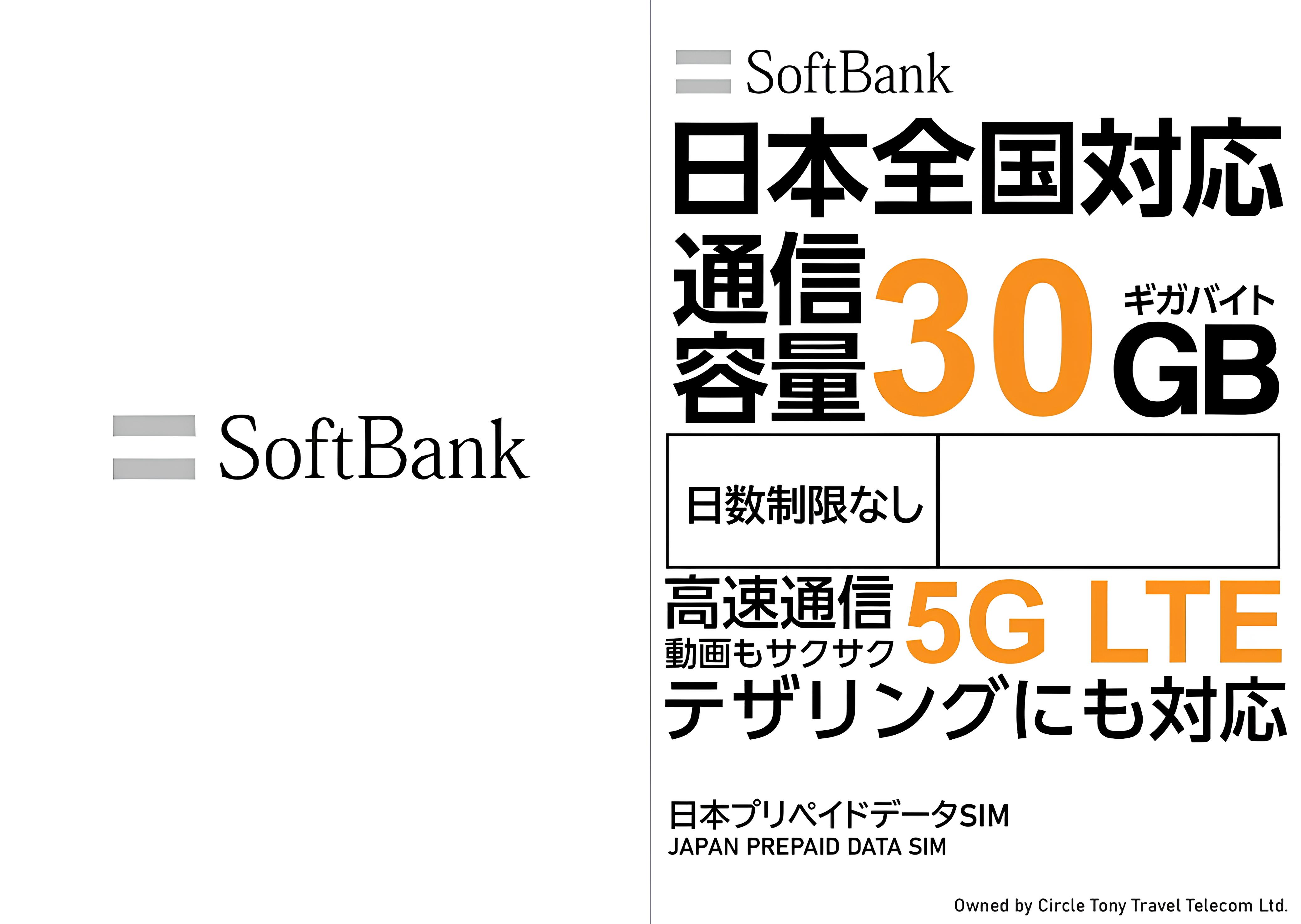 日本系列 SoftBank 0 日本 5G 無日數 原生上網卡