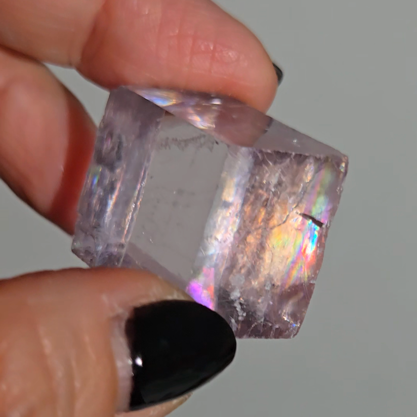 Purple calcite cube with intense rainbows - PC6