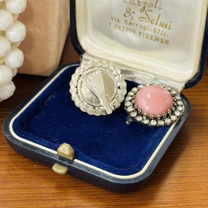 Vintage Czechoslovakian C.a. 1950s Moonglow Pink Glass and Rhinestone Clip Earrings(NZ015-2)