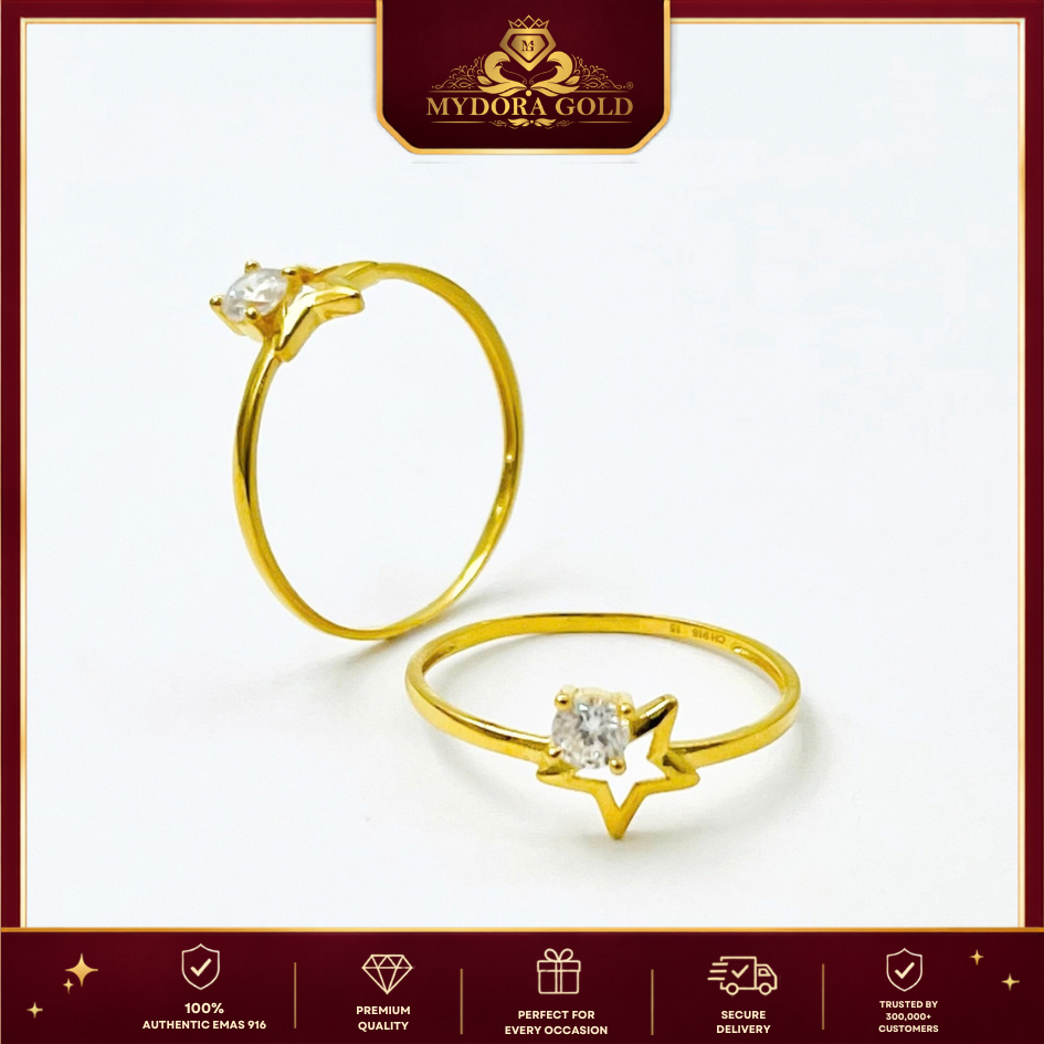 MYDORA EMAS 916 Cincin Batu CZ Star Shine l EMAS 916/22K