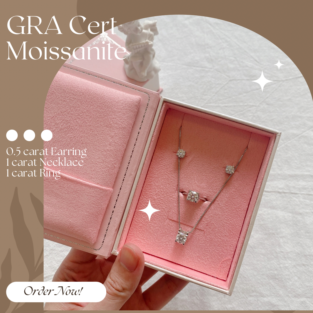 Moissanite Jewelry Set with Necklace, Ring and Earrings in Gift Box  - Shop Now!