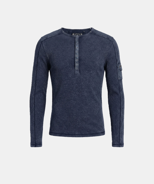 Viper Cotton Rib Henley Neck Long Sleeve - Blue