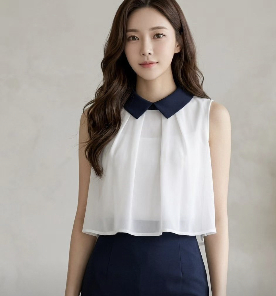 ❥ 翻 領 雙 層 雪 紡 背 心 。