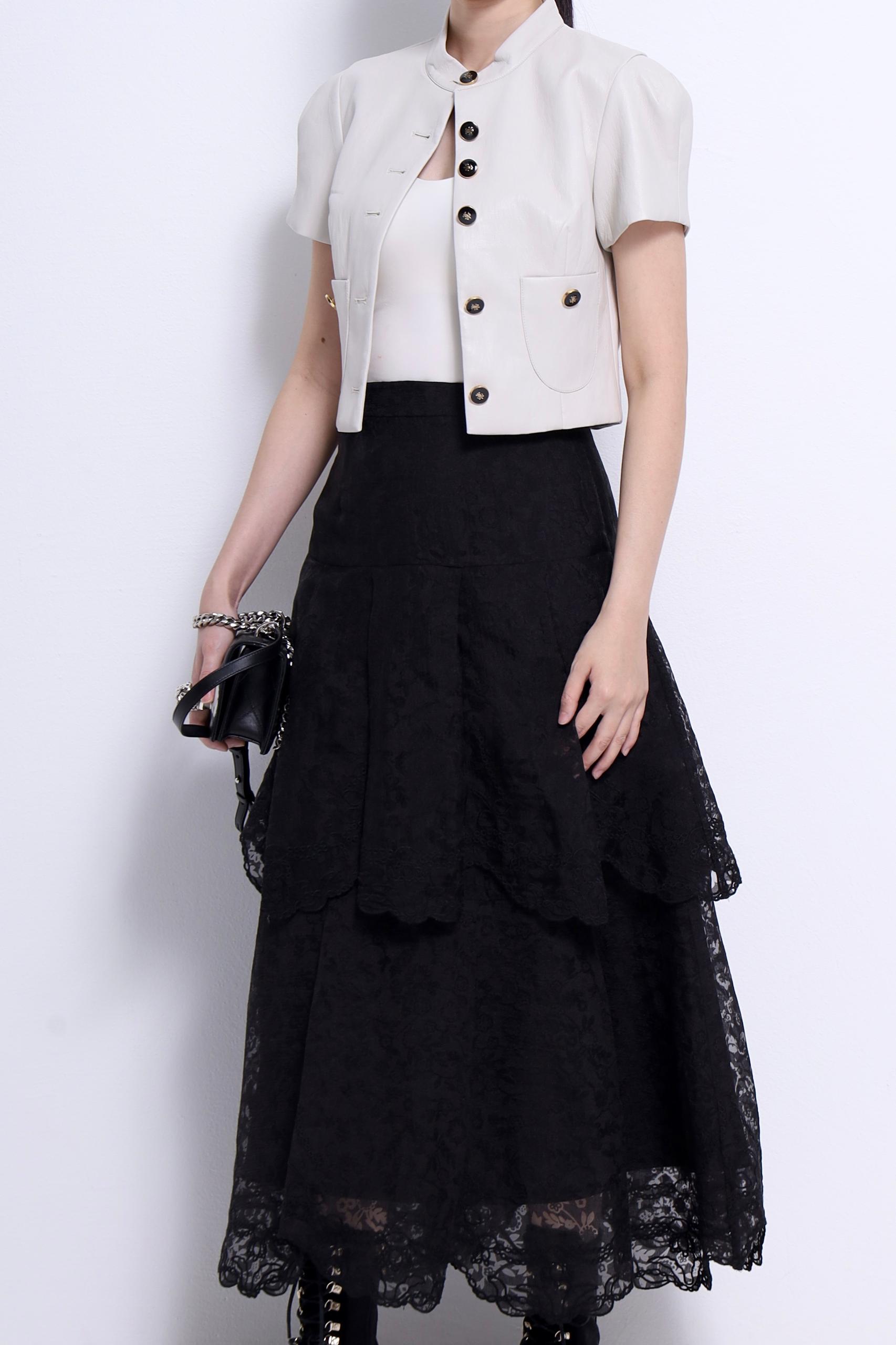 CS1420 EMBD LACE LAYERED SKIRT
