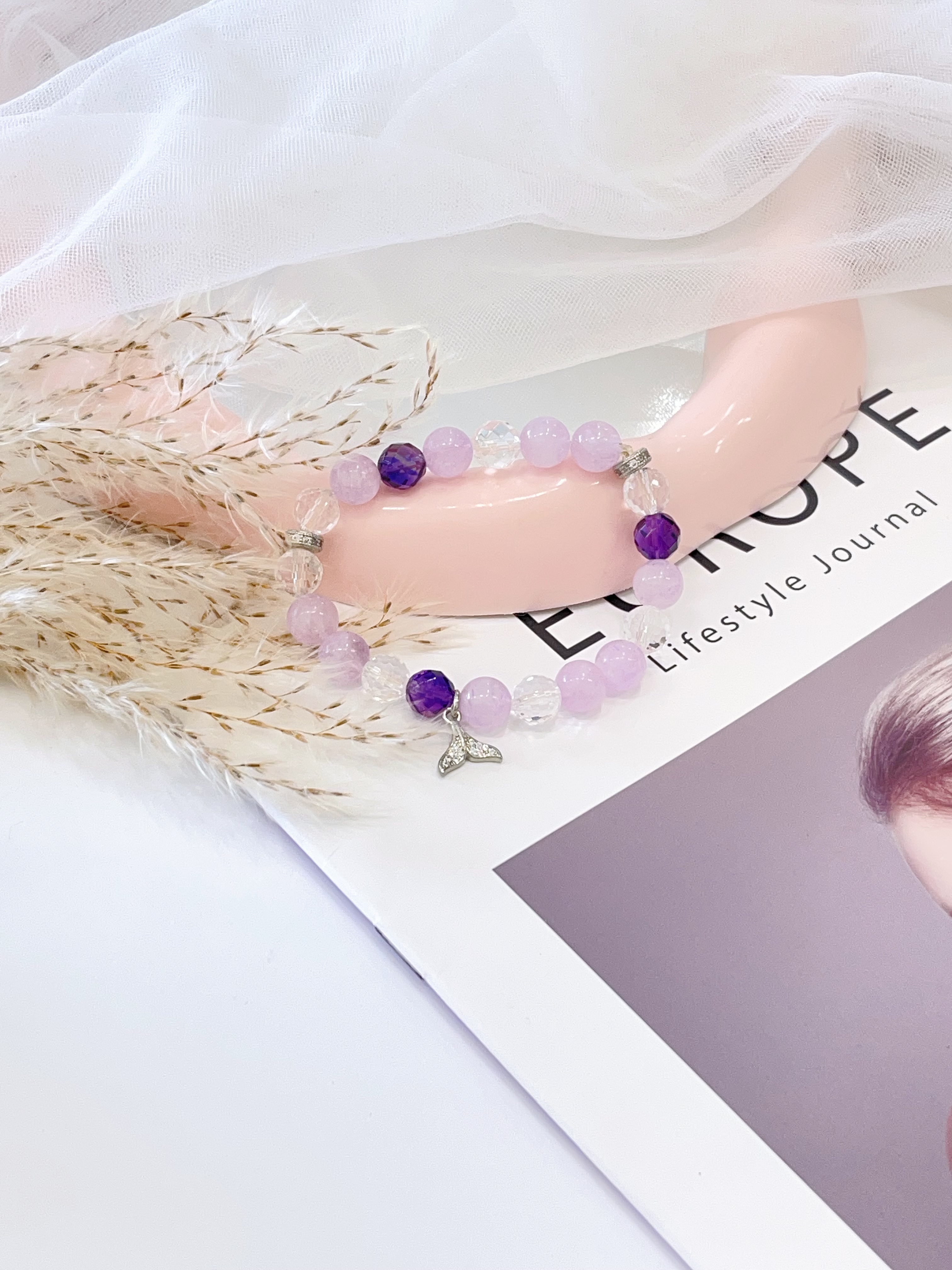 💜 薰衣草紫水晶 × 紫水晶 × 切割白水晶手串 Lavender Amethyst, Amethyst & Faceted Clear Quartz | 8mm 