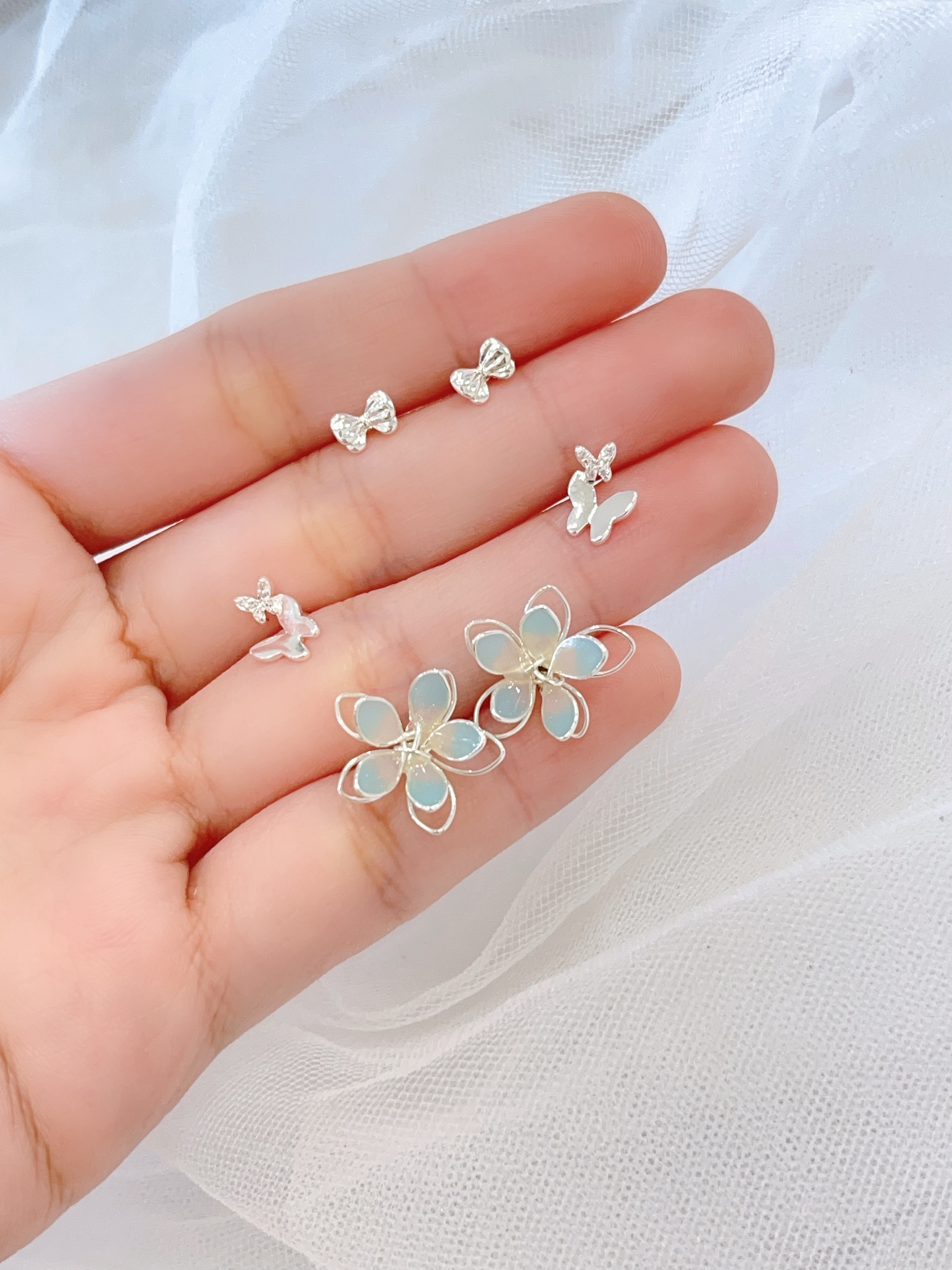 蓝色樱花蝴蝶耳环套装