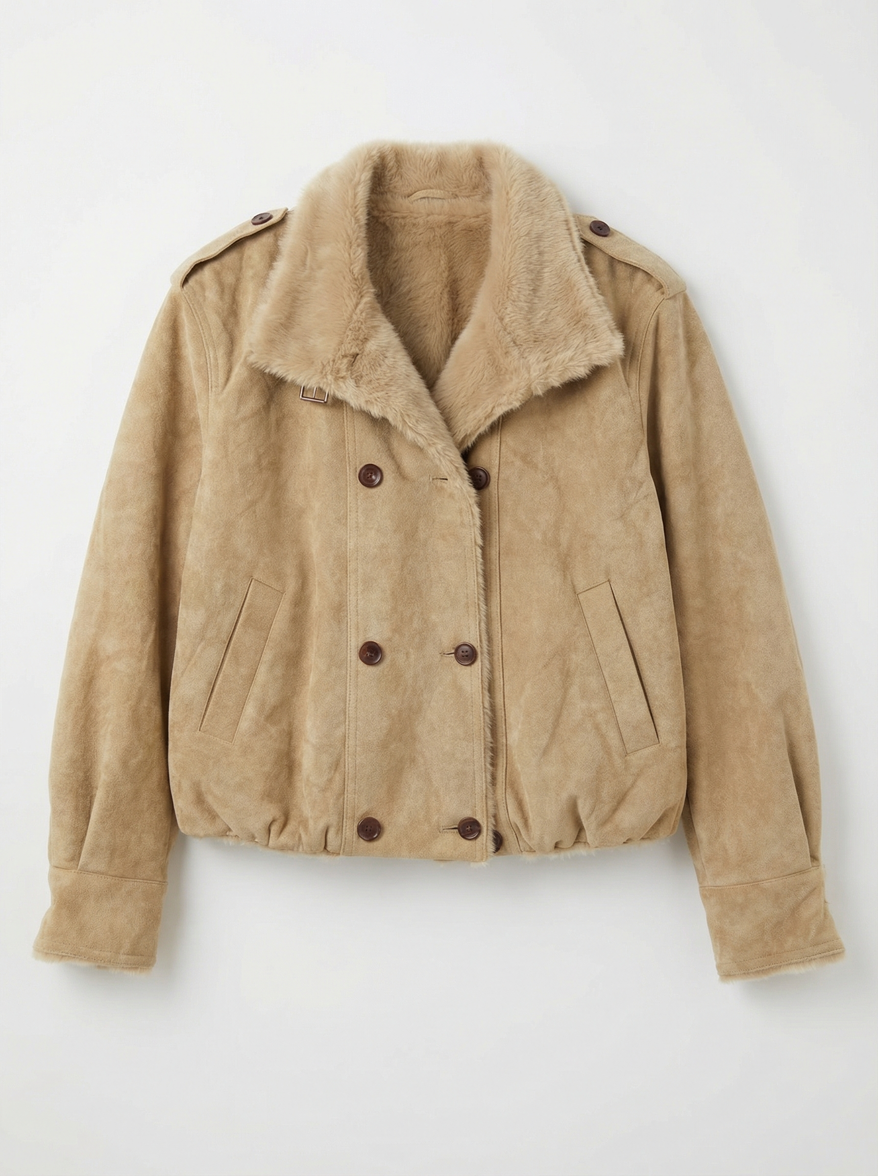 麂皮毛領短版飛行夾克