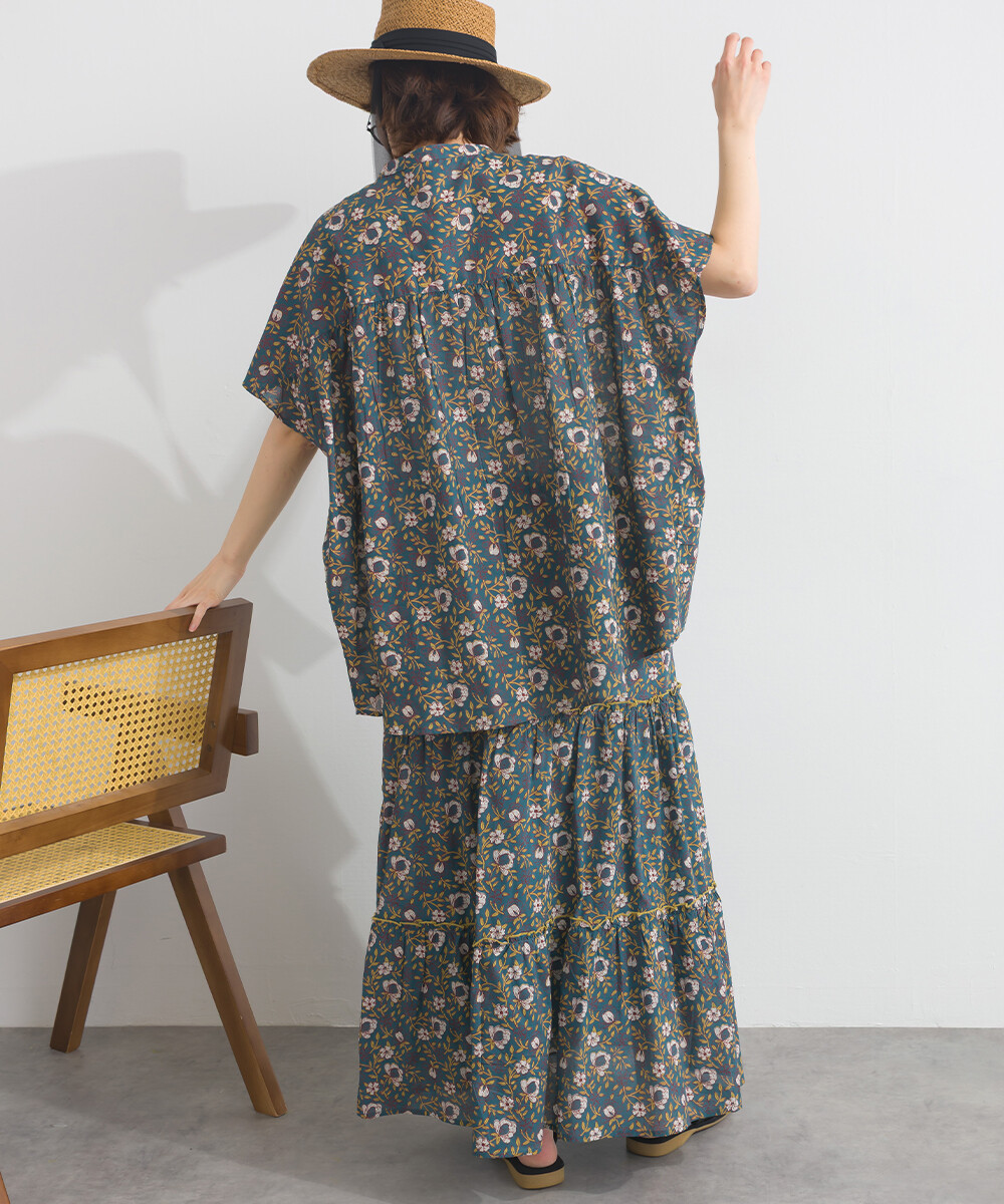 LP - 印度棉復古花卉襯衫 (藍色)