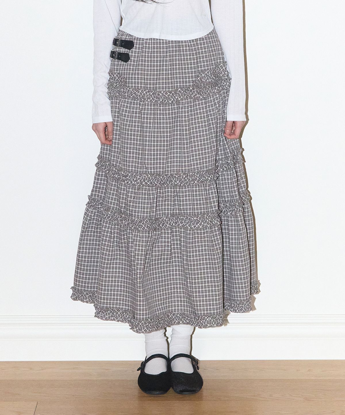 🇰🇷訂購｜ILLIGO 26SS｜Buckle frill long skirt 3色 