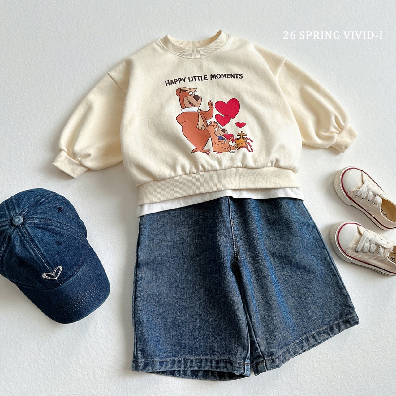 🌸預訂 韓國直送🌸🇰🇷VIVIDI三色愛心小熊印花寬鬆衛衣