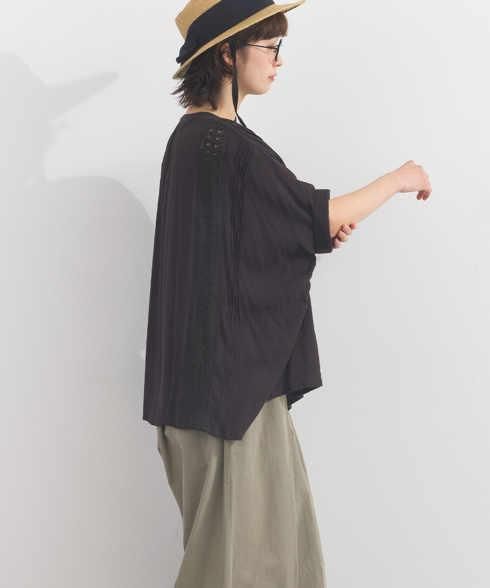 LP - 人造絲縐紗襯衫 (黑色)