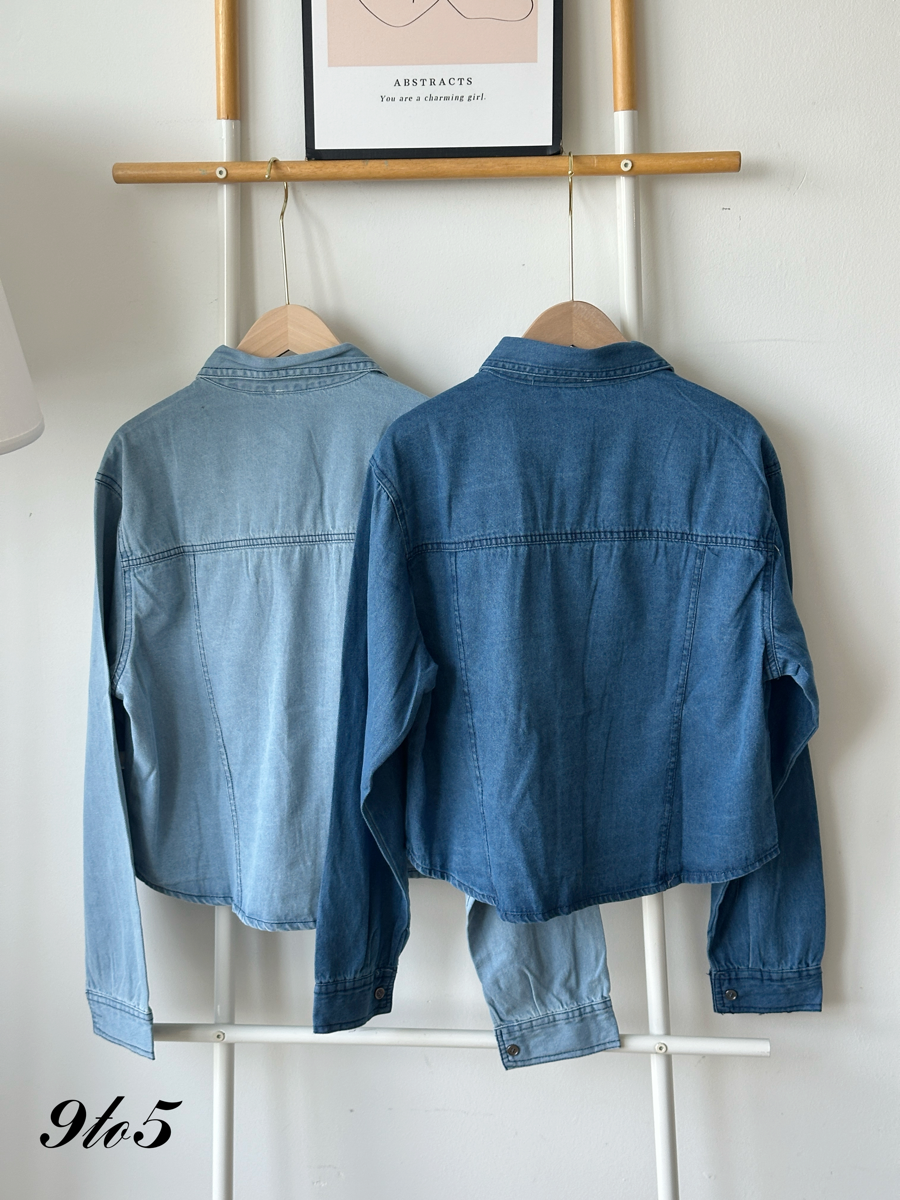 T4248 Long Sleeve Denim Jacket - Blue & Light Blue