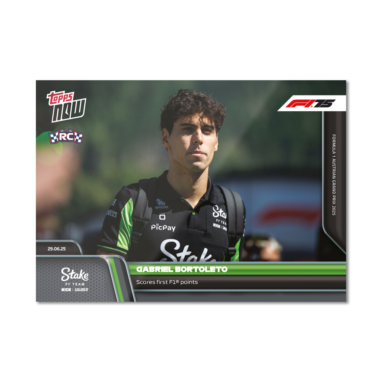 Gabriel Bortoleto RC - 2025 F1 Topps NOW® #48 Austrian GP 首奪F1積分卡｜PR 1,006