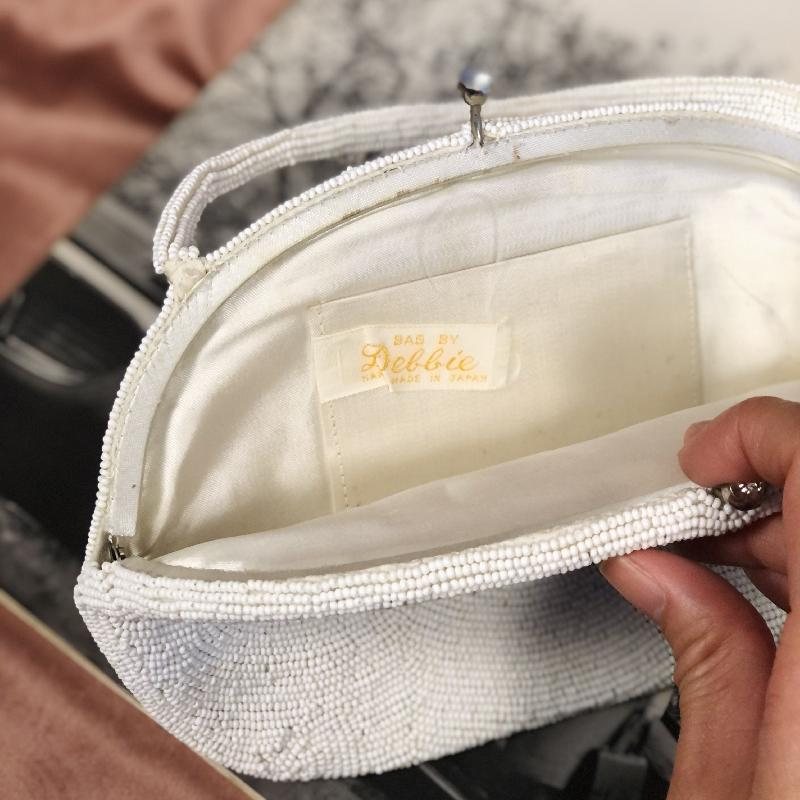 Vintage C.a. 1960s Debbie Made in Japan Lime Motif White Bead Bag(MT444)