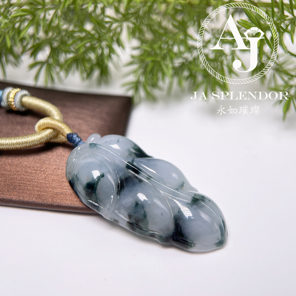 JN-991 天然翡翠A玉 冰潤厚莊飄花事業有成/玉葉吊墜