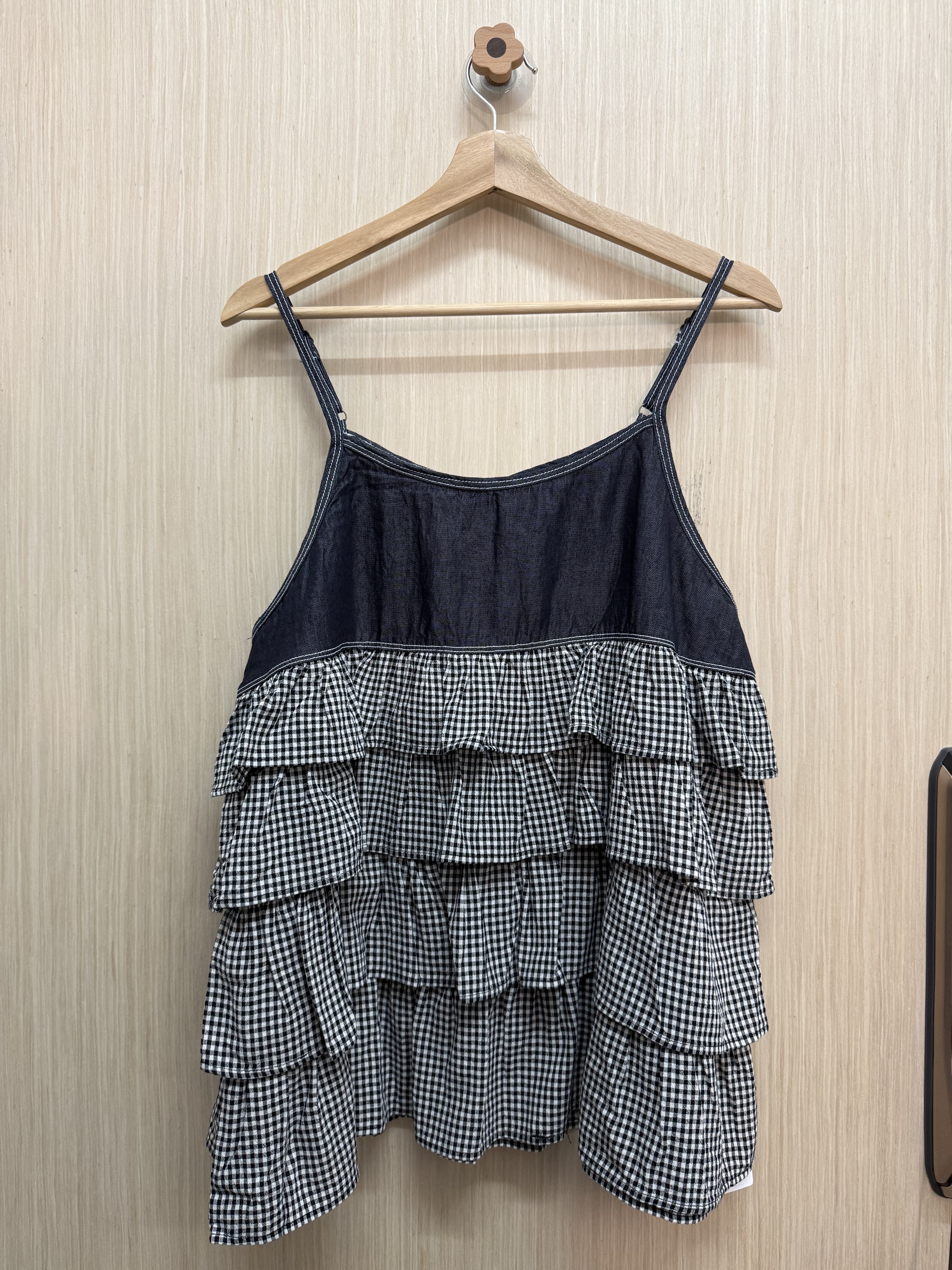 格仔拼牛布吊帶