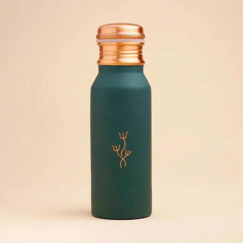 Isha Life-  印度純銅水壺 350ml (綠色/三叉圖案) India Pure Copper Bottle (Green/Trishula)