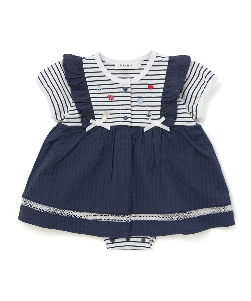 🇯🇵預訂 日本直送🇯🇵Slap Slip Baby兩色海洋風刺繡荷葉邊吊帶短袖包屁裙