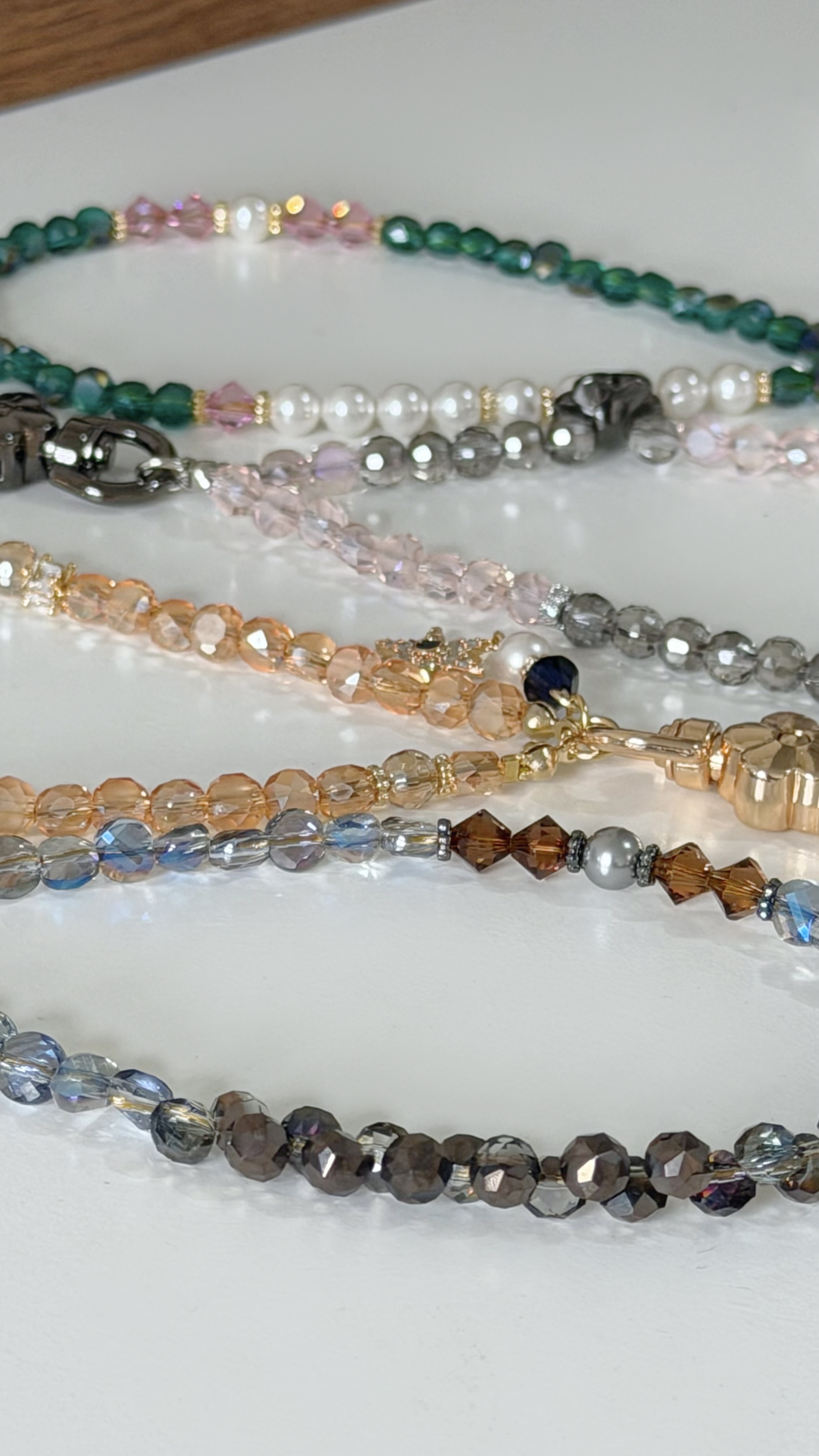 復古彩珠電話繩/ 藍寶石星星x蜜桃茶色