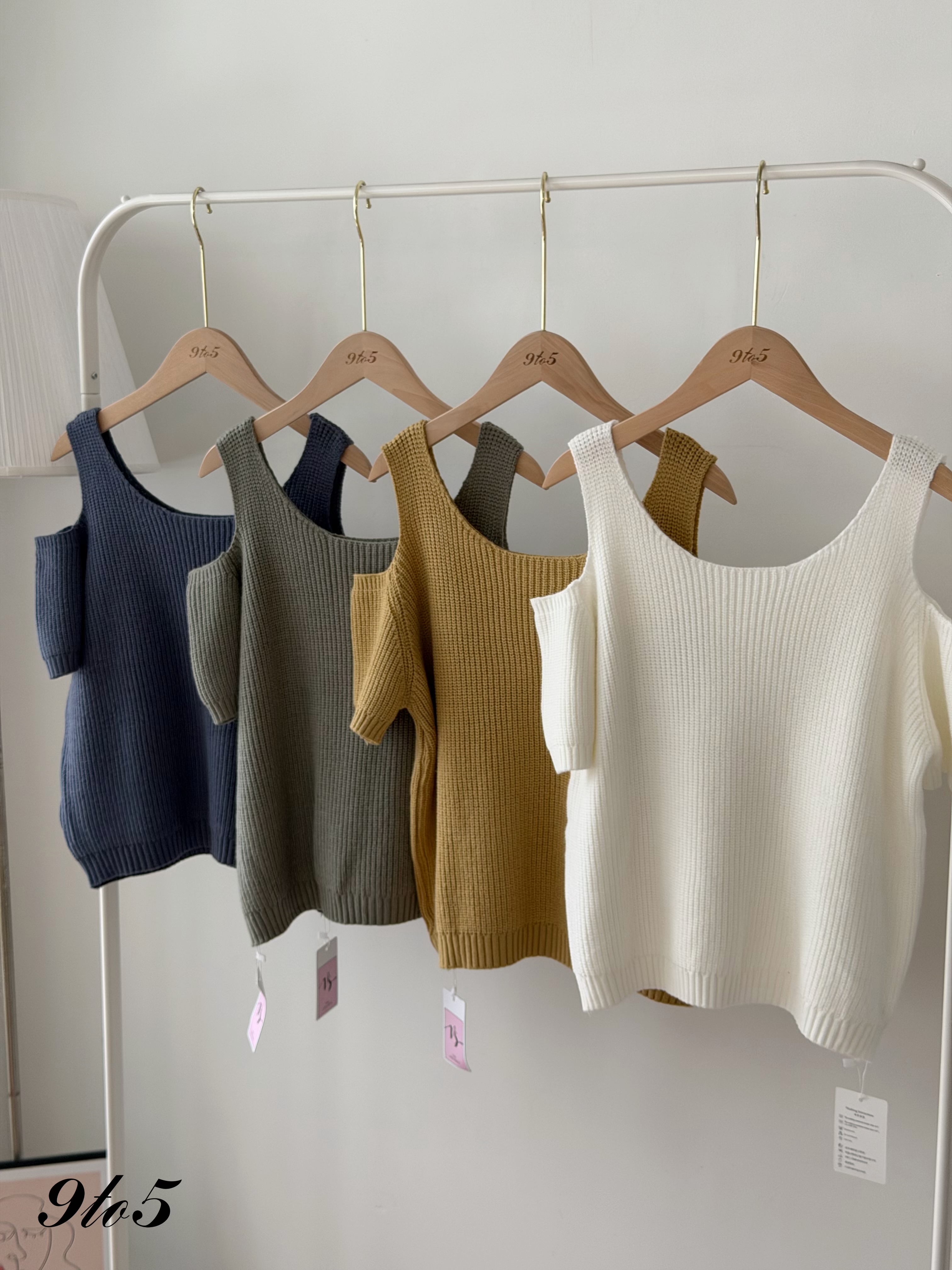 T4471 Ribbed Cold Shoulder Knit Top - 4 Colors 