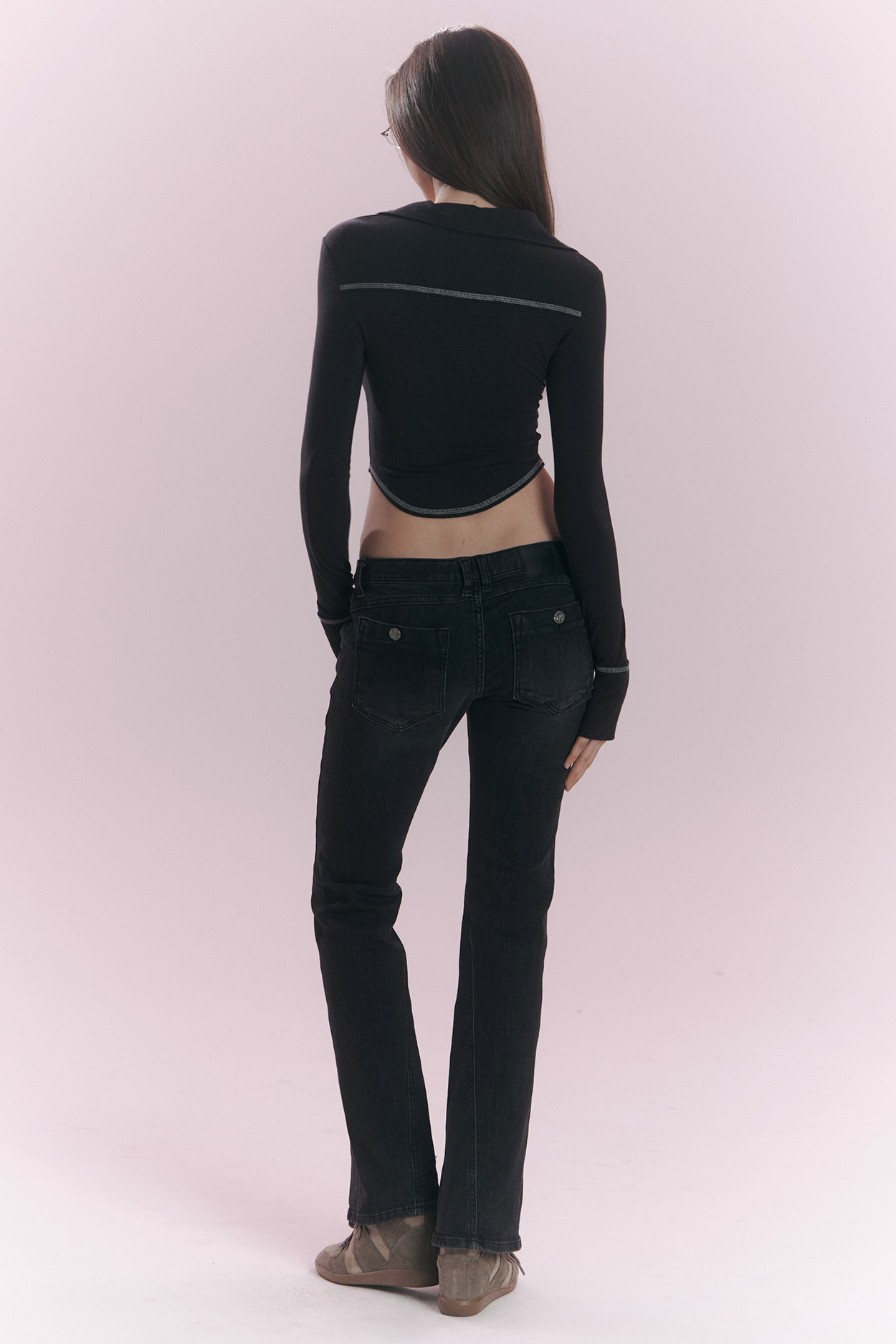 pleaseNOFOLLOW - Mamie Snap Button Slim Shirts (Black)