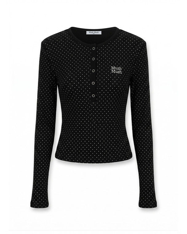 MuahMuah ROUND DOT HENLEY NECK CROP LONG SLEEVE