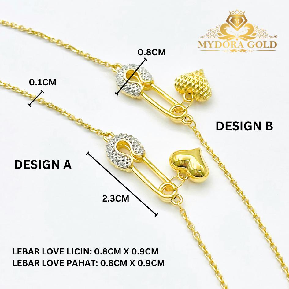 MYDORA Rantai Tangan Fesyen Safety Pin + Love Gemuk Series l EMAS 916/22K