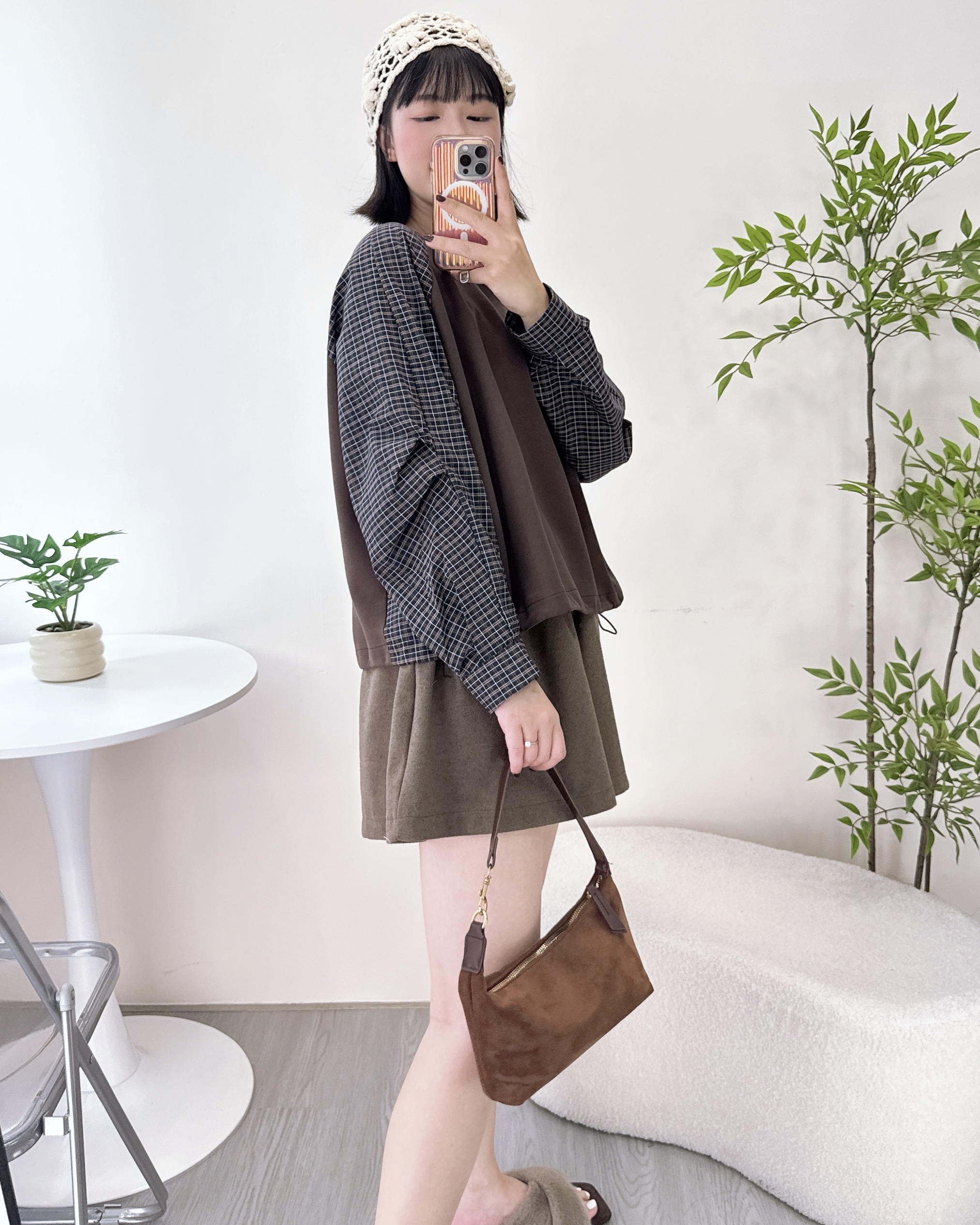 拼寬袖格仔布可索繩上衣 3色