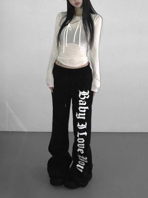 Cotton Gothic Print Flare Sweatpants