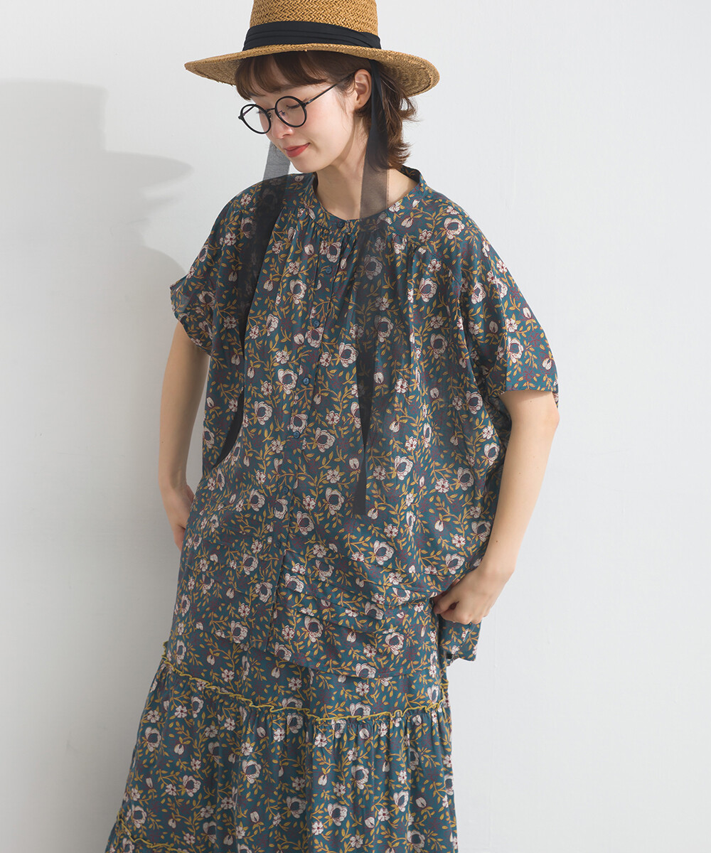 LP - 印度棉復古花卉襯衫 (藍色)
