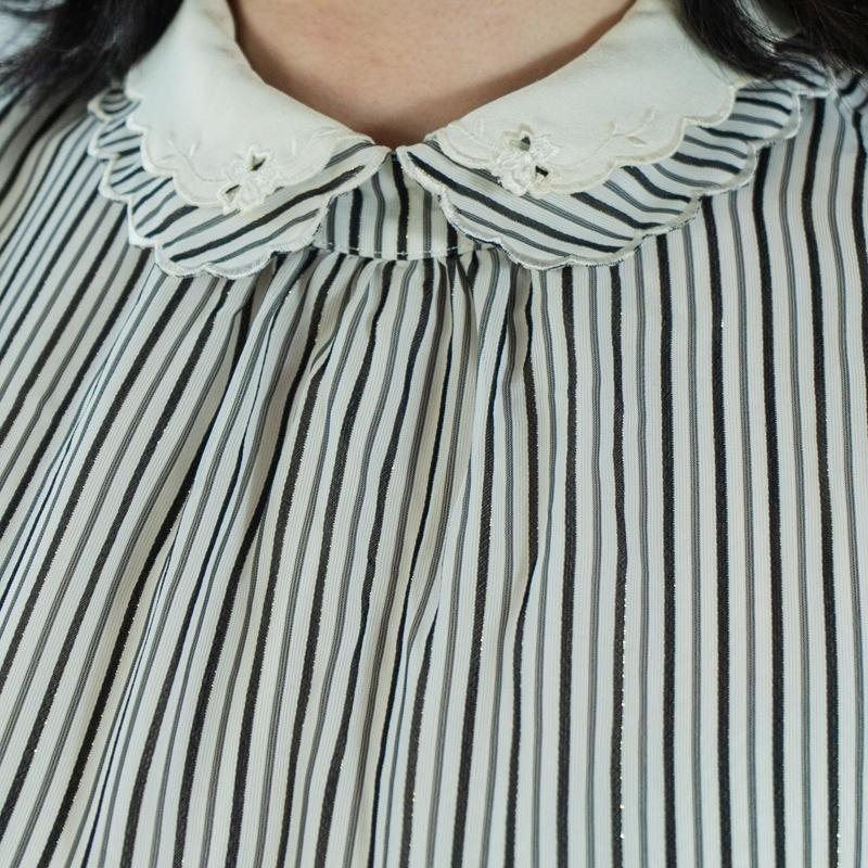 Vintage Japanese Double Collar Striped Pattern Faux Twin Set Day Dress (MT1608-154)