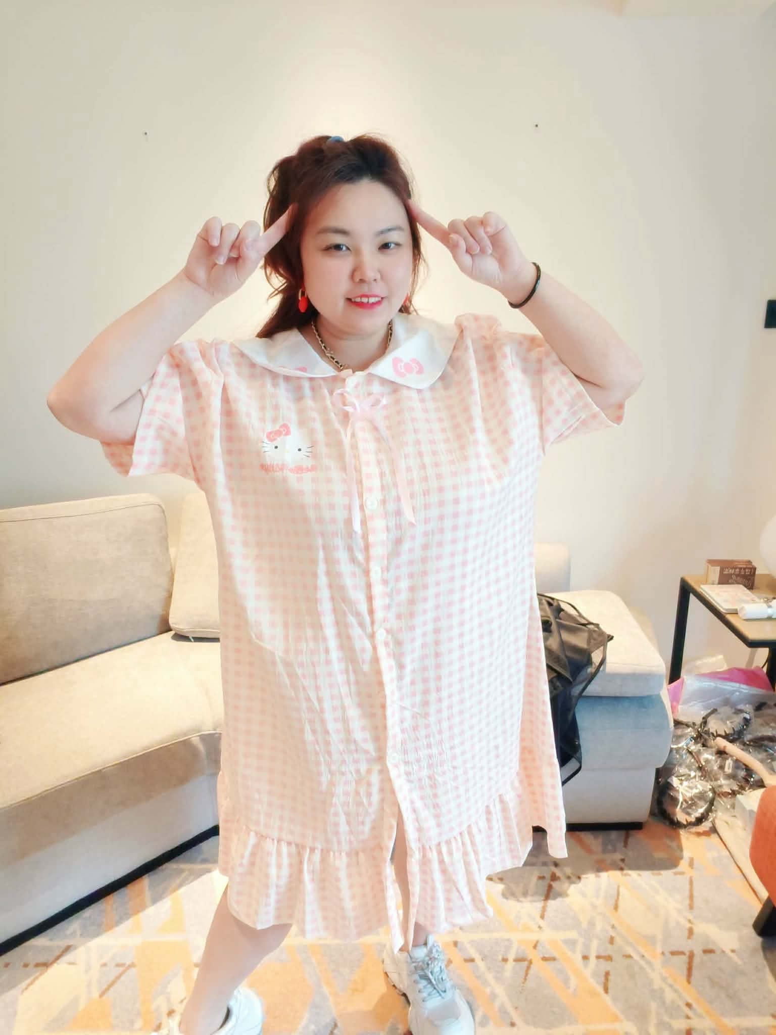 YPC10 79104 KT 纯棉娃娃领格子睡裙