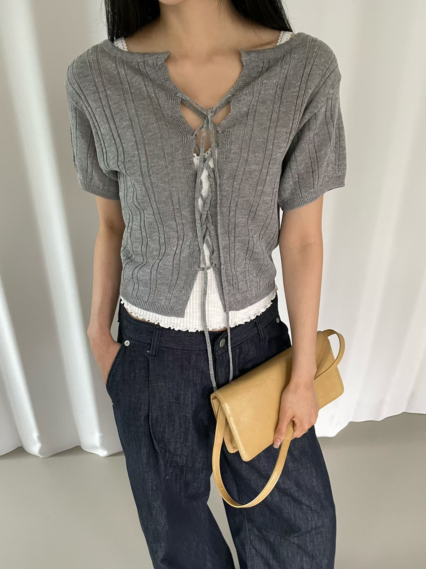 東大門女裝Find | ribbon knit top(可前後著)
